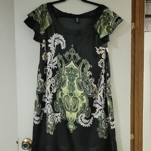 Apostrophe Black Dress with Green & Cream Paisley Print